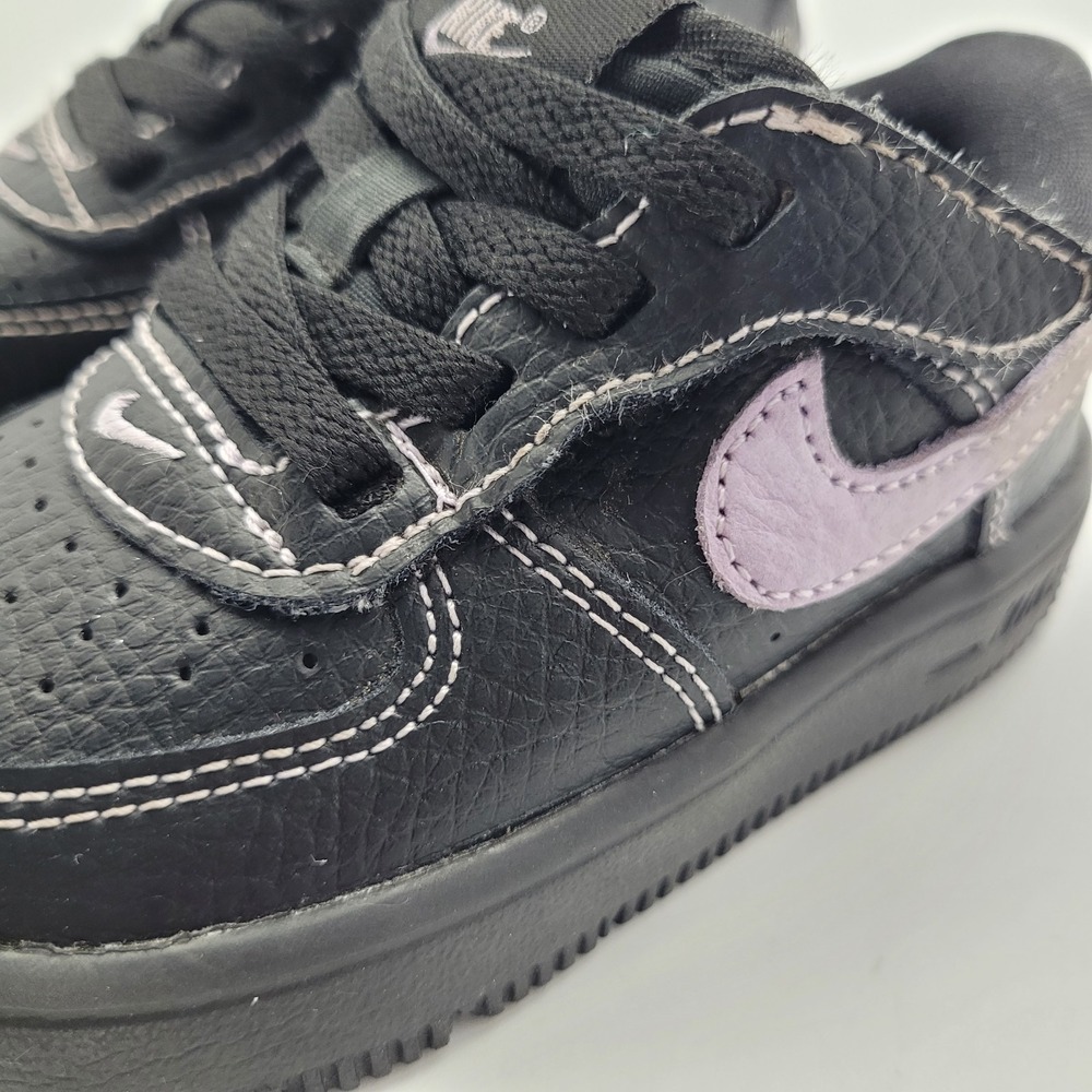 Nike Air Force 1 Baby 6C Black Purple Leather Hook & Loop Low Top HJ6764-001 - Picture 12 of 14